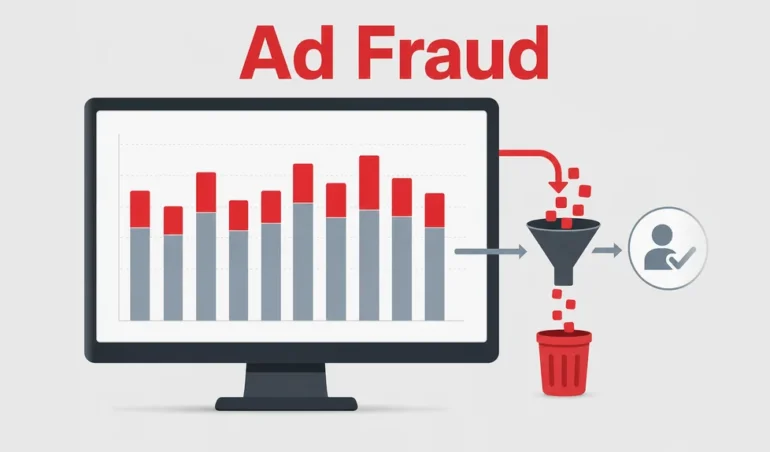 Ad fraud: traffic dashboard where the bot share in red is filtered out before conversions