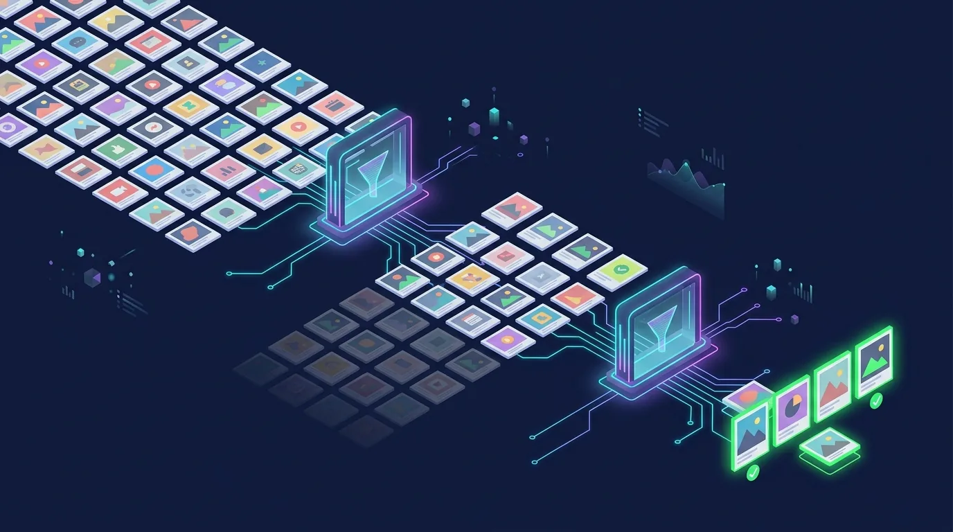 Many ad creatives tested in waves through A/B gates until a few winners remain