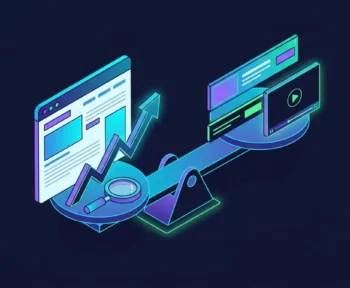 Website balancing search ranking growth against banner, sticky and video ad units