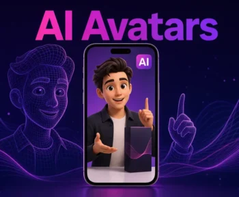 AI avatar presenter in a mobile video ad marked with an AI badge