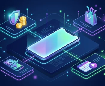 Smartphone surrounded by ad creatives for finance, e-commerce, utilities and subscription offers