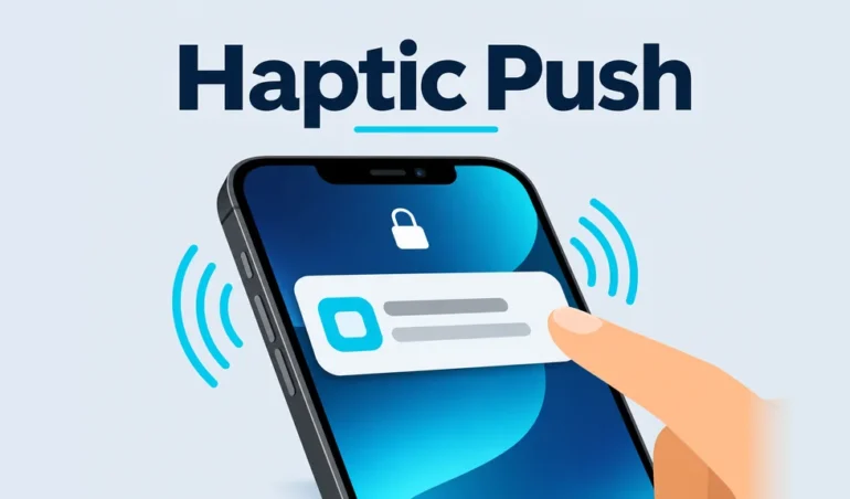 Smartphone vibrating as a push notification arrives while a finger taps it
