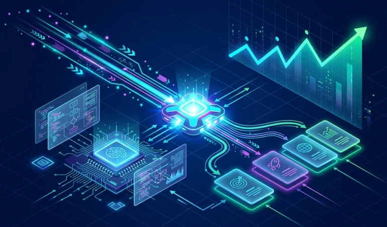 Smartlink node routing traffic to offers while an AI chip and scripts automate optimization