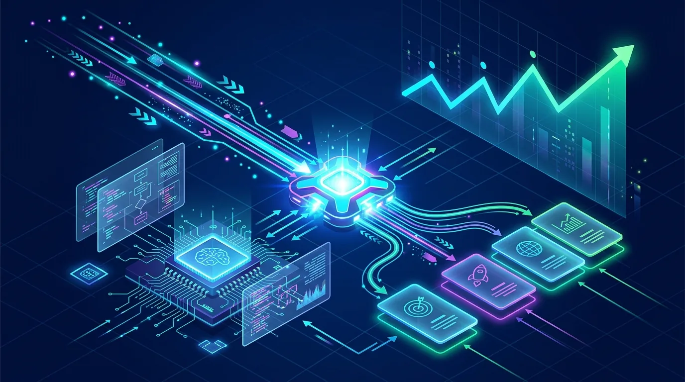 Smartlink node routing traffic to offers while an AI chip and scripts automate optimization