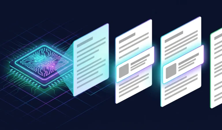 AI chip producing article pages with native ad cards embedded between paragraphs