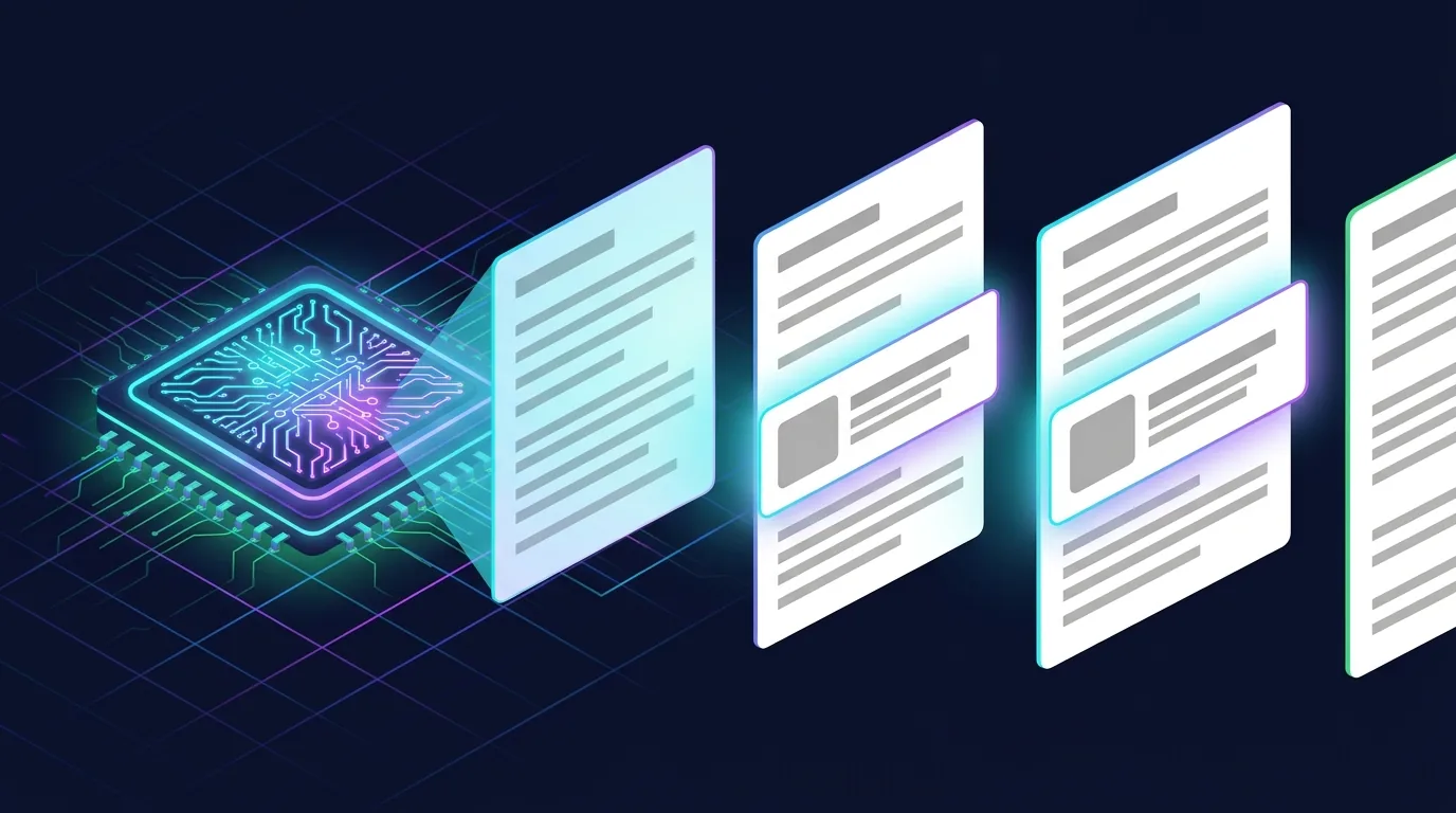 AI chip producing article pages with native ad cards embedded between paragraphs