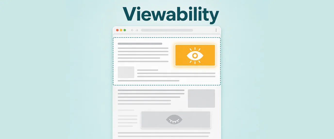 Viewability: the ad inside the visible part of the page is seen, the ad far below the fold is not