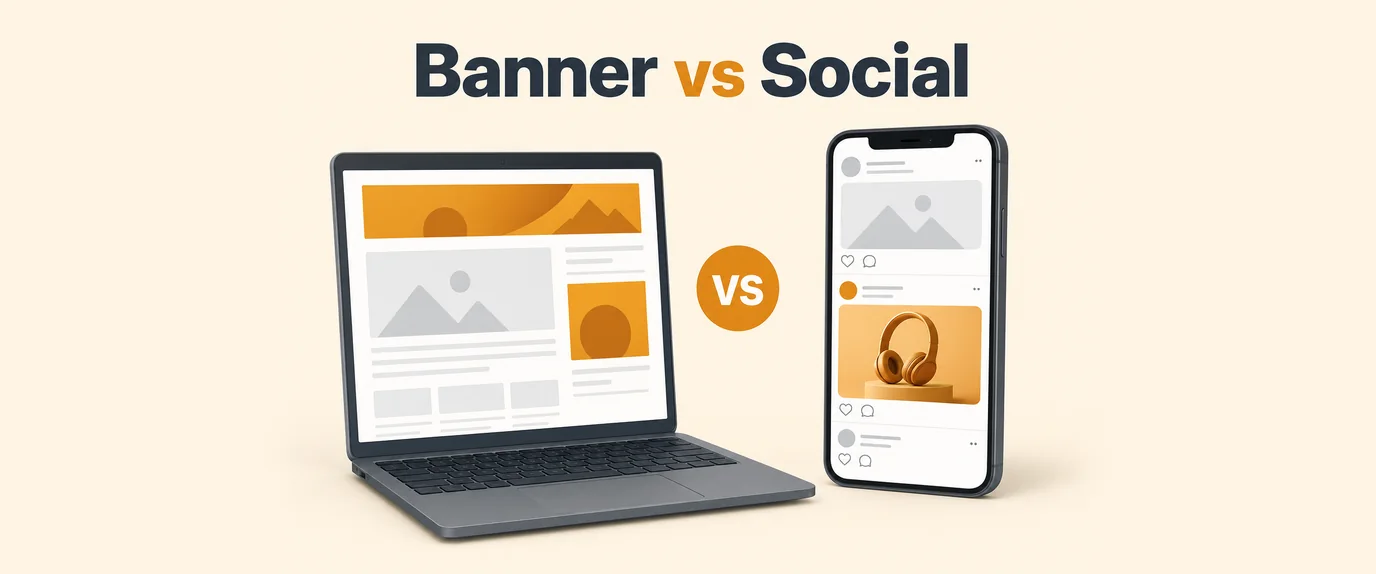 Banner ads on a website compared with a sponsored post in a social media feed