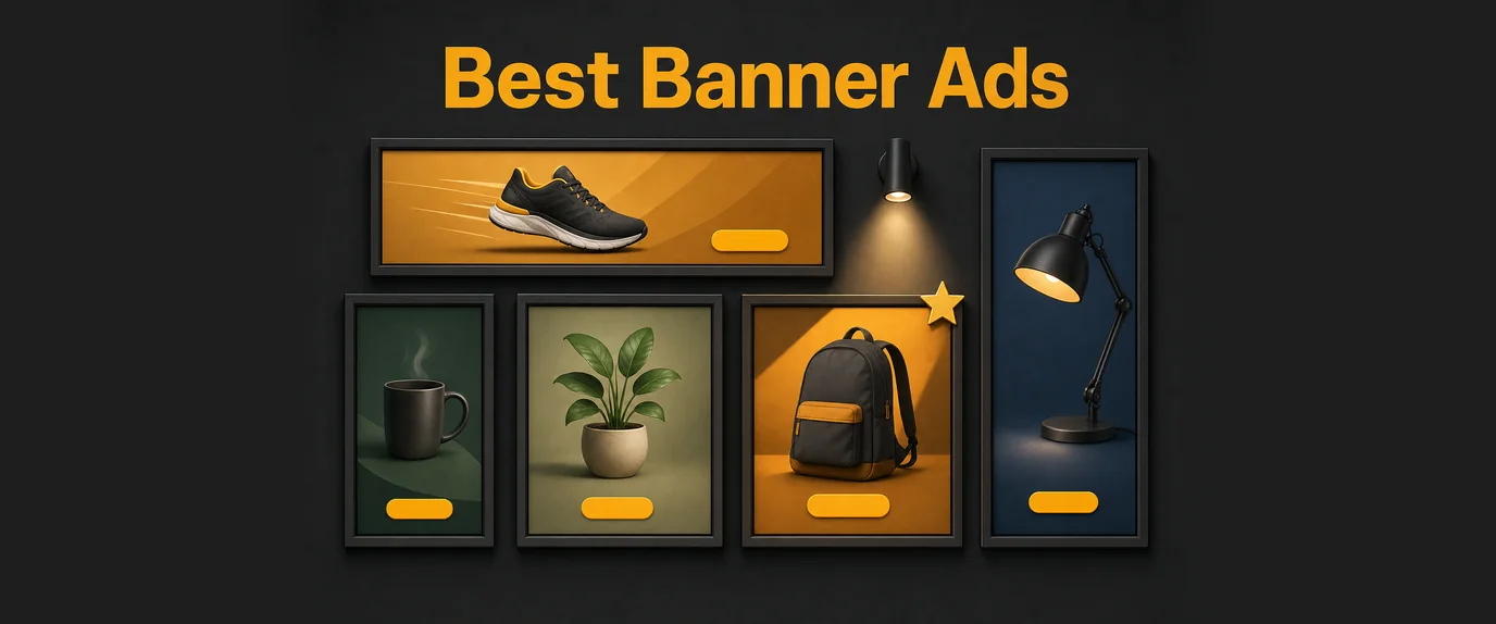 Best banner ads: framed banner examples on a gallery wall, one highlighted with a star