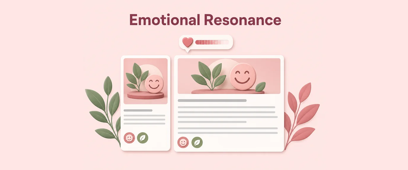 Emotional resonance: a native ad card matches the mood of the article next to it, with a heart meter above