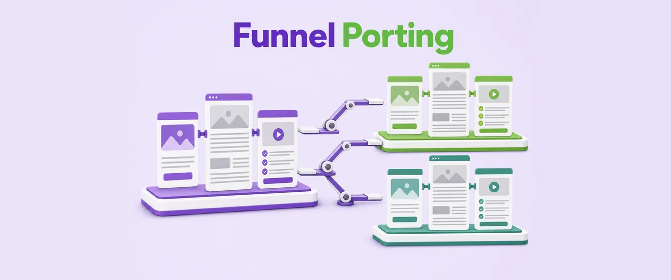 Funnel porting: a native funnel of teaser, prelander and offer copied from one channel to two others