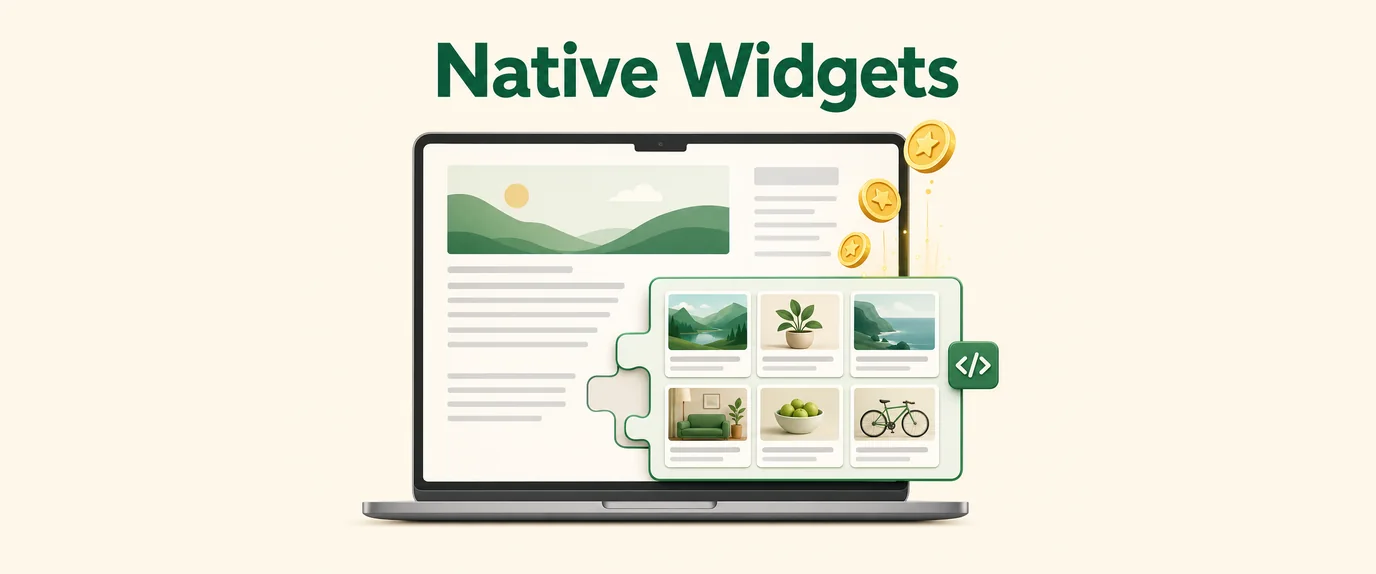 Native widgets: a recommendation widget with six cards is added to the end of a publisher article