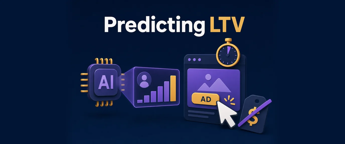 Predicting LTV: an AI chip forecasts a user's value before the ad click, replacing a fixed price