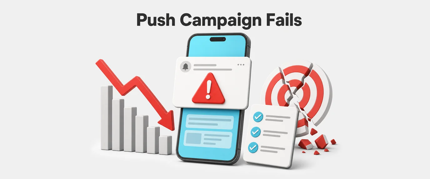 Push campaign fails: a warning push, a falling chart, a broken target and a checklist of lessons