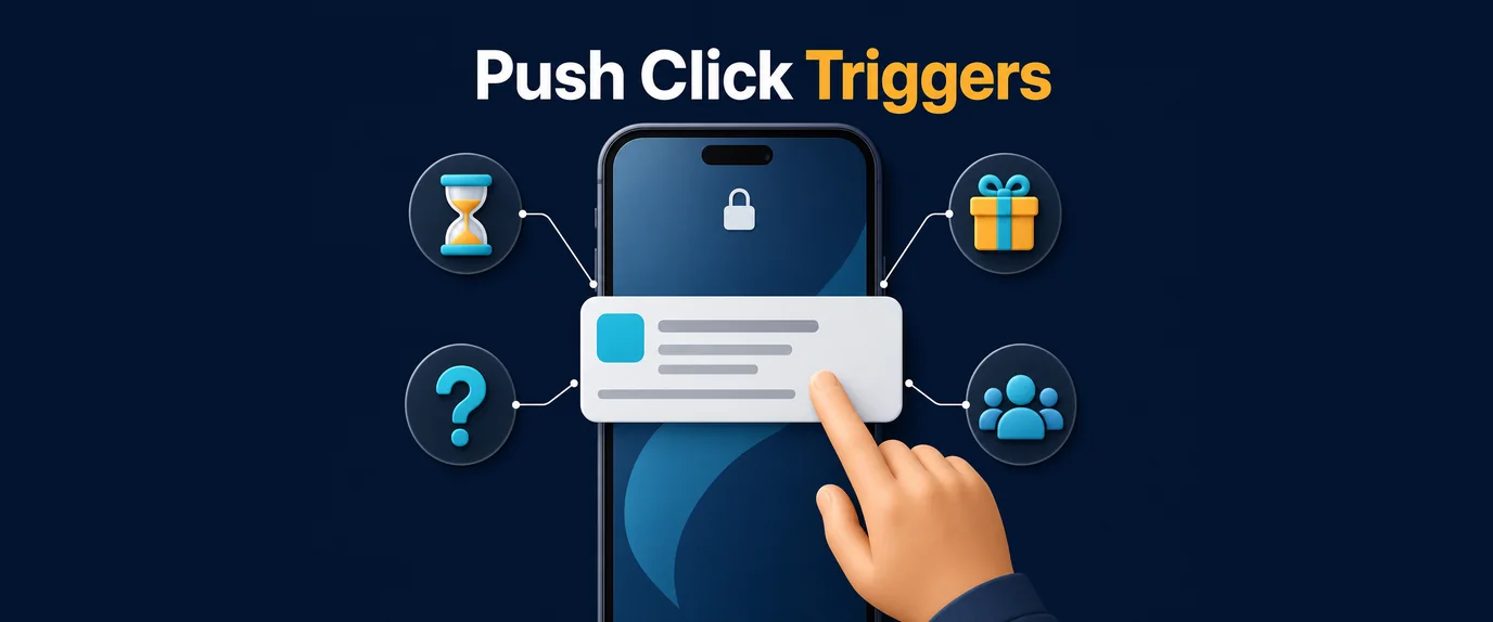 Push click triggers: urgency, reward, curiosity and social proof around a push notification about to be tapped
