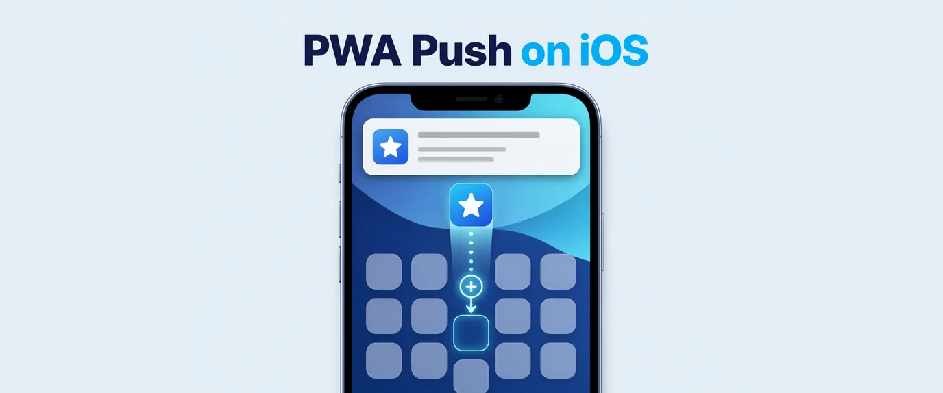 PWA push on iOS: a web app icon is added to the phone home screen and a push notification arrives