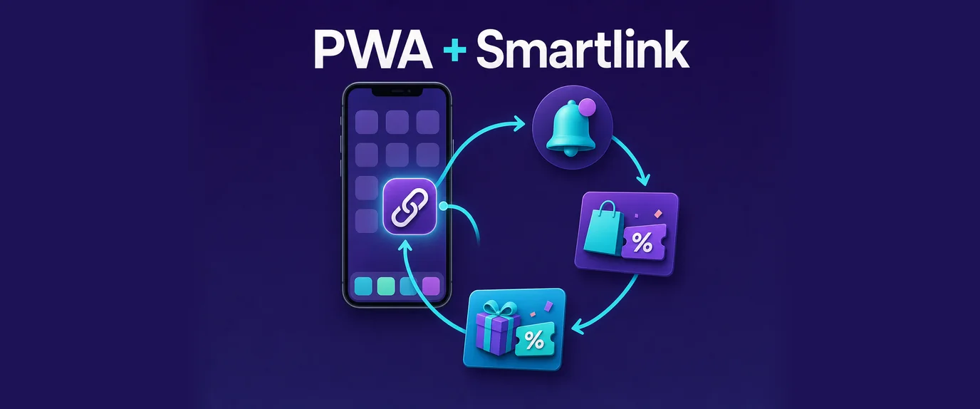 PWA + smartlink: an installed web app brings the user back through push notifications to new offers