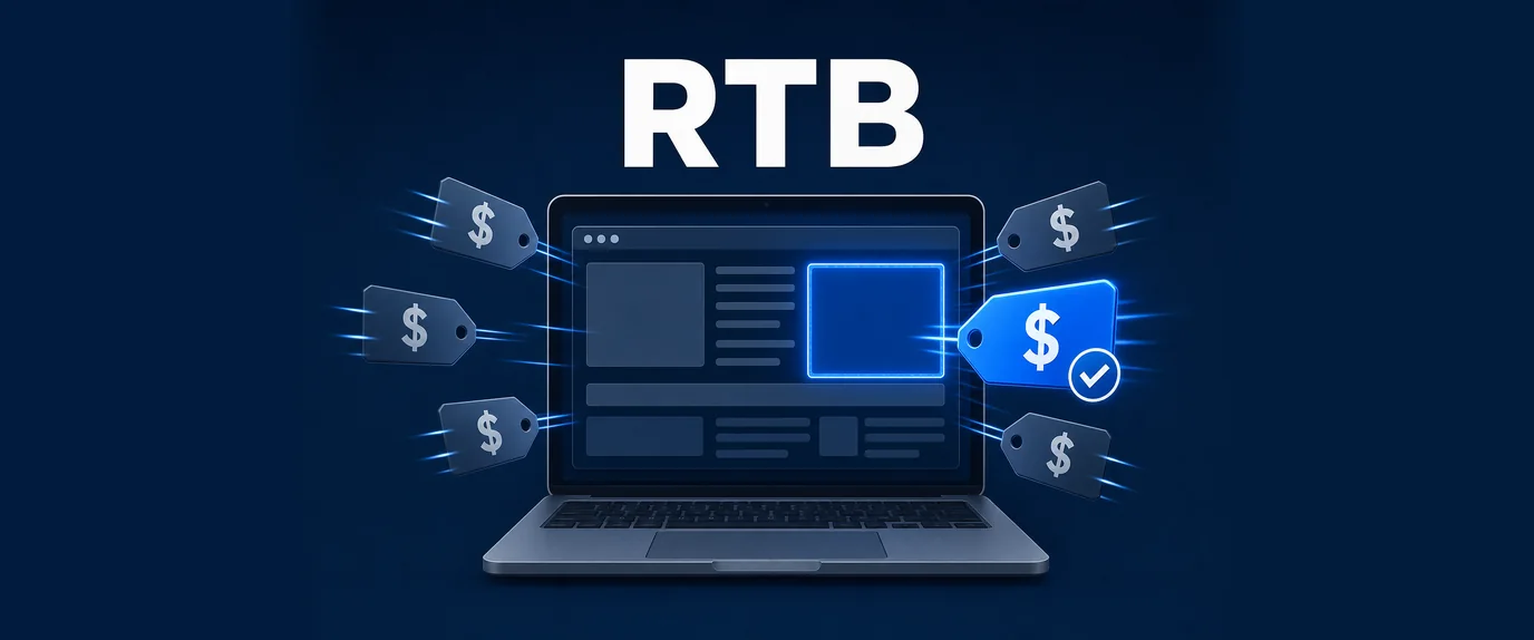RTB: bids arriving at an ad slot on a web page, one winning bid highlighted