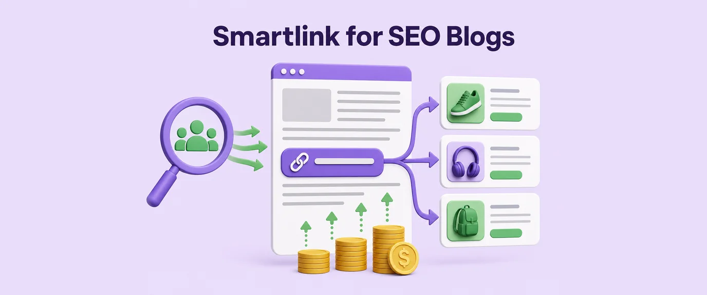 Smartlink for SEO blogs: search visitors to a blog are routed by a smartlink to matching offers