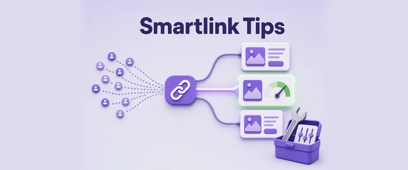 Smartlink tips: a smartlink splits traffic to three offers and the best one shows a rising conversion gauge