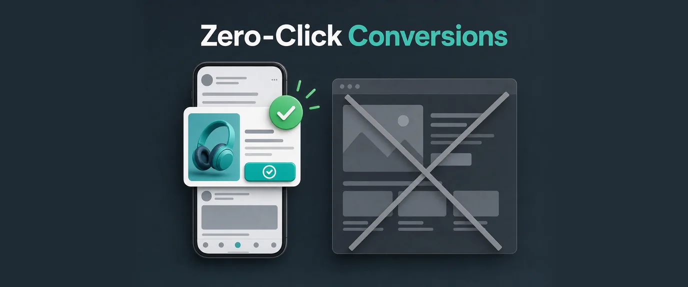 Zero-click conversions: the ad converts with one tap while the classic landing page is crossed out